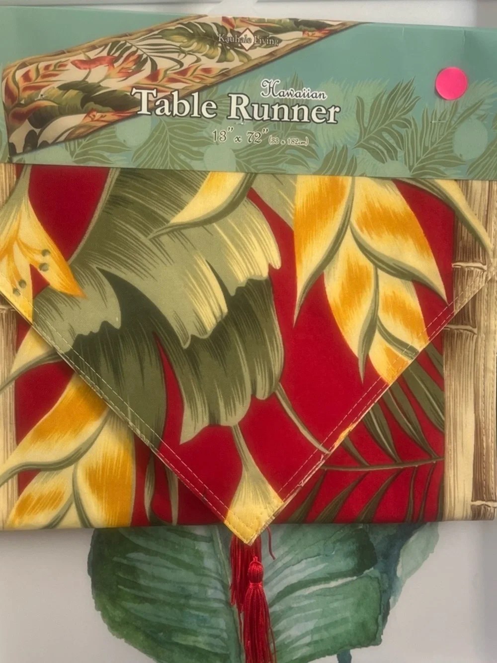 Hawaiian Table Runner - Red Tropical Leaf Print